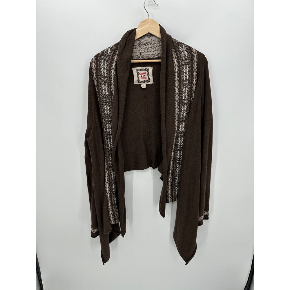 Chelsea & Violet Brown High Low Open Front Cardigan Sweater Fair Isle AC07928 L